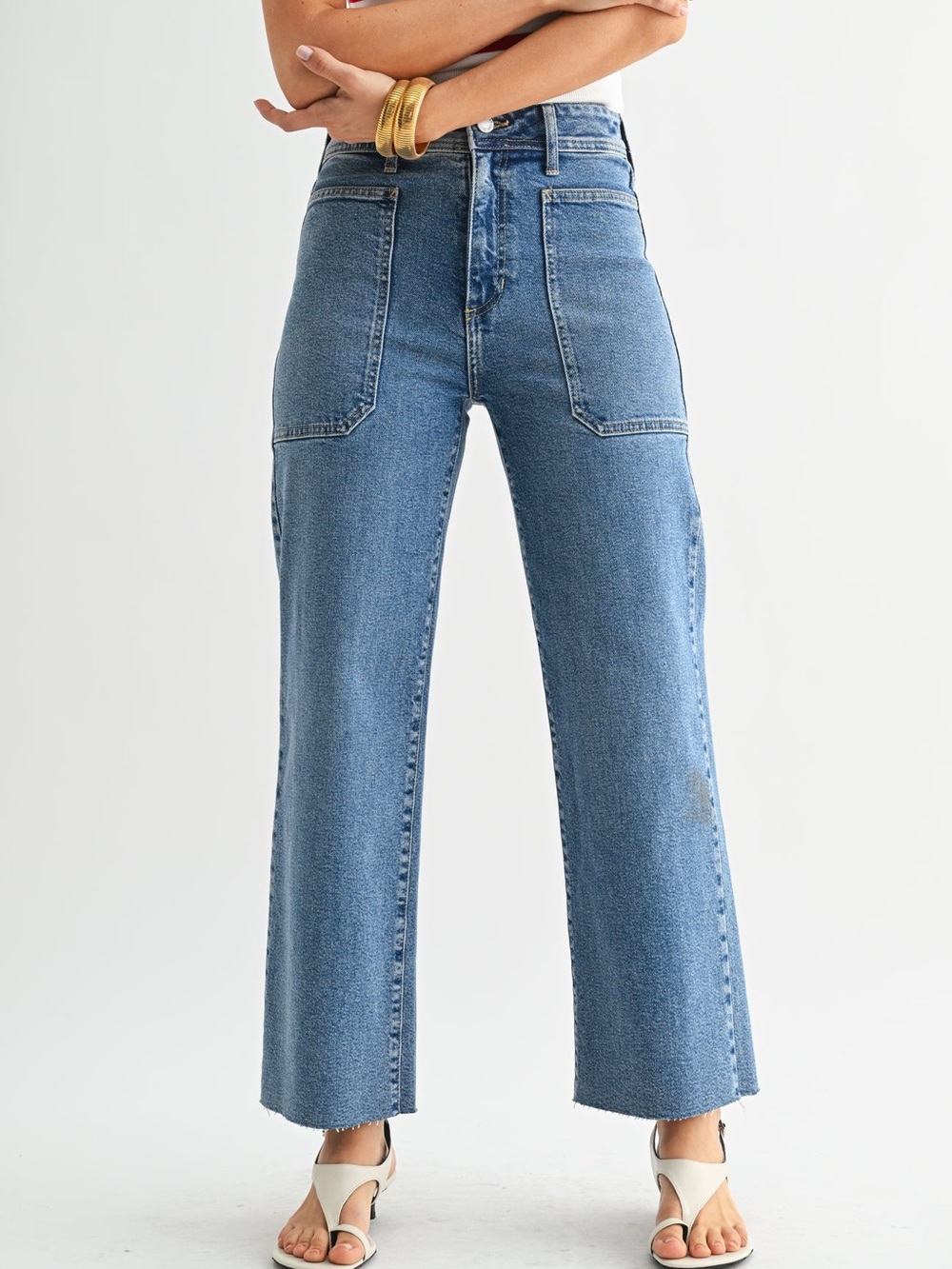 Just Black Women's Cropped Wide-Leg Blue Denim Jeans